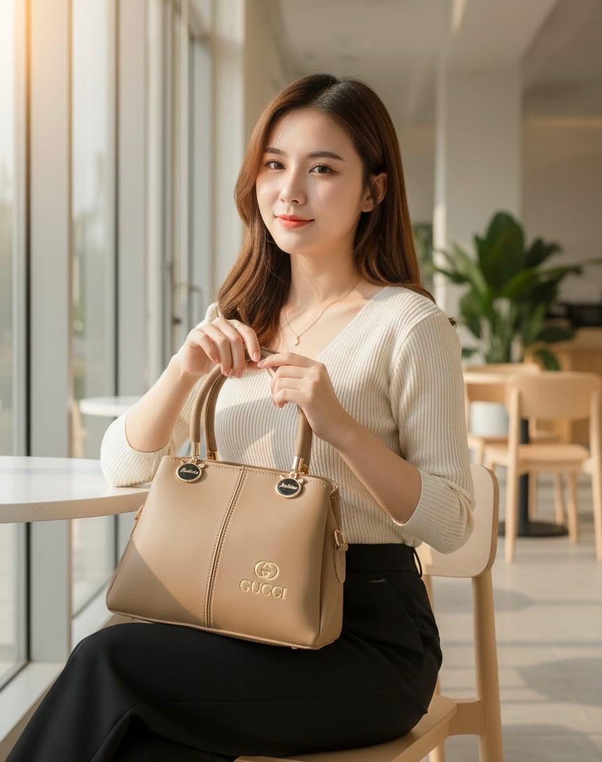 Gucci-Branded Top-Handle Satchel - Beige