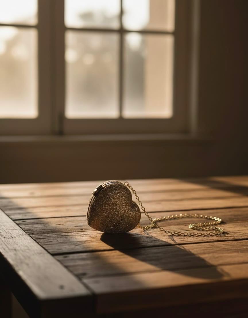 Heart-Shaped Gold Glitter Clutch Bag