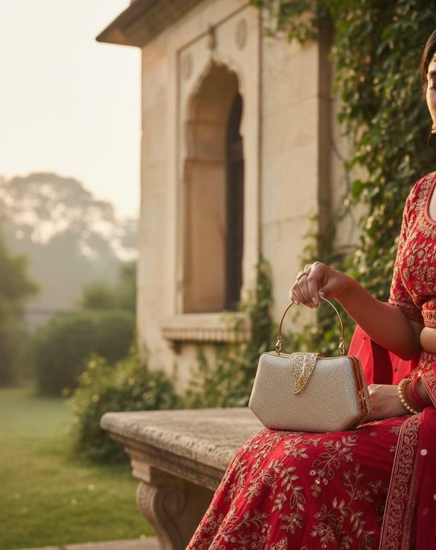 Gold Leaf Lock Evening Chain Crossbody Bag - Gold