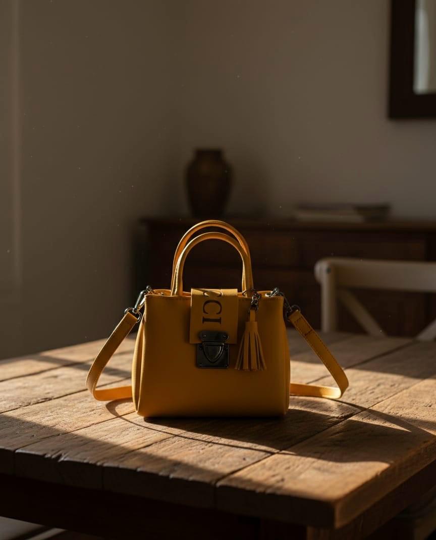Tan Top-Handle Satchel Bag - Mustard