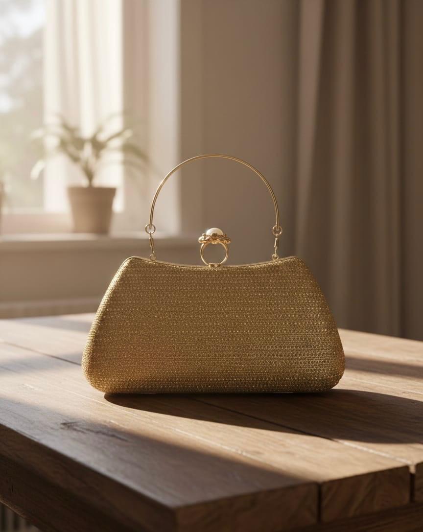 Gold Metallic Woven Raffia Clutch