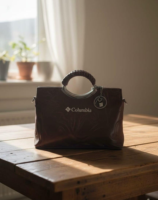 Flora Gold Handle Tote Handbag - Dark Brown