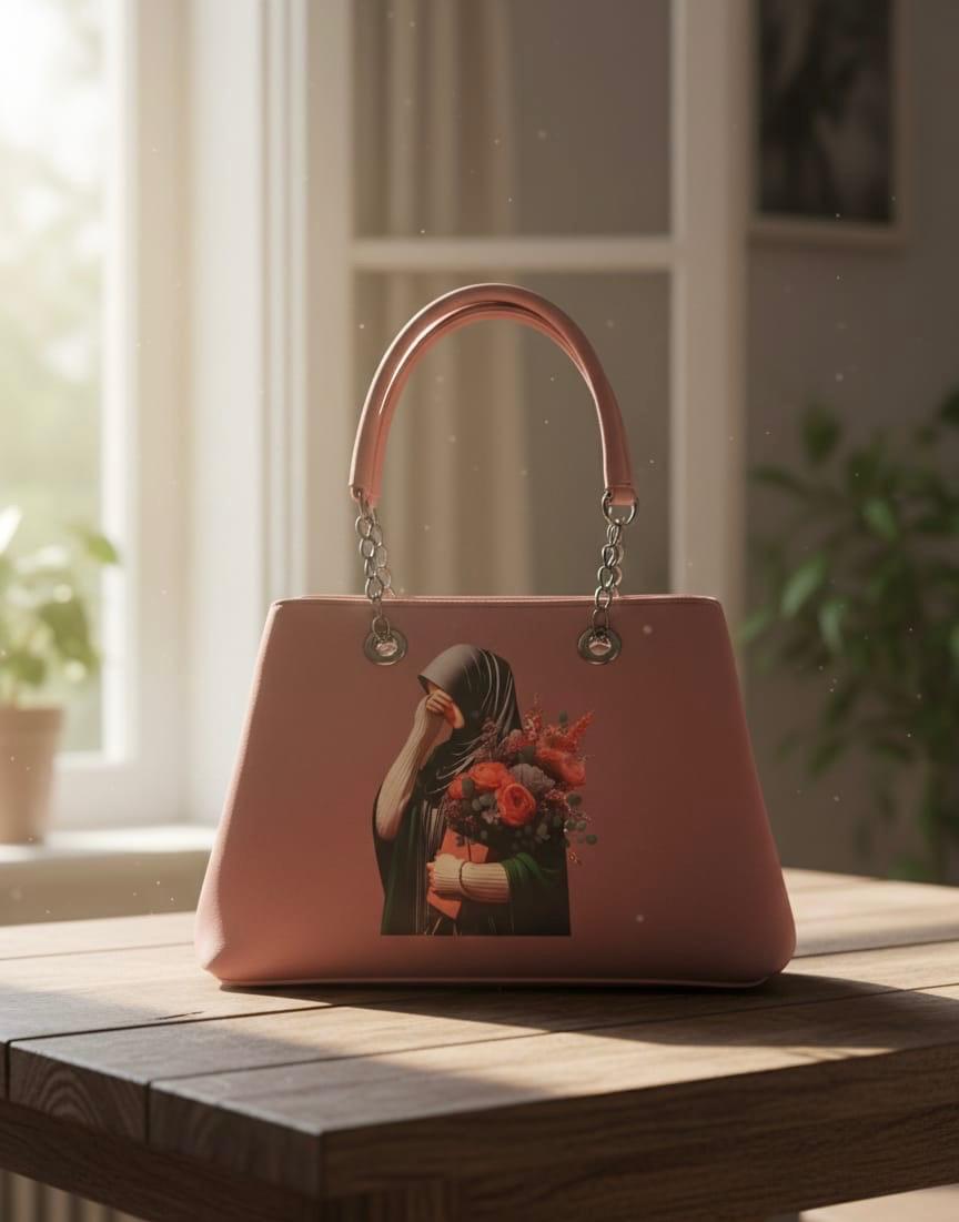Hijab Art Canvas Handbag - Peach