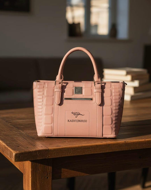 KAIDIFEINIROO Crocodile Pattern Handheld Bag - Tea Pink