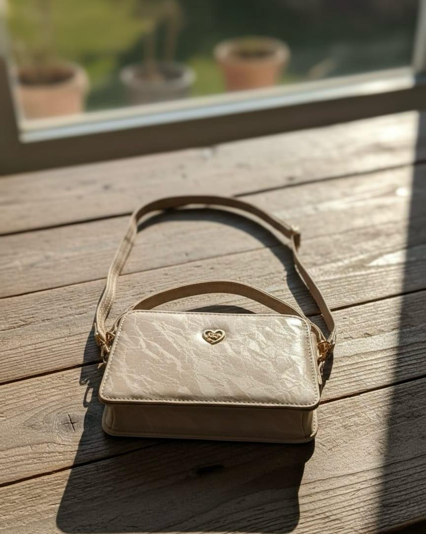 Girls Cream Monogram Box Cross-Body Bag