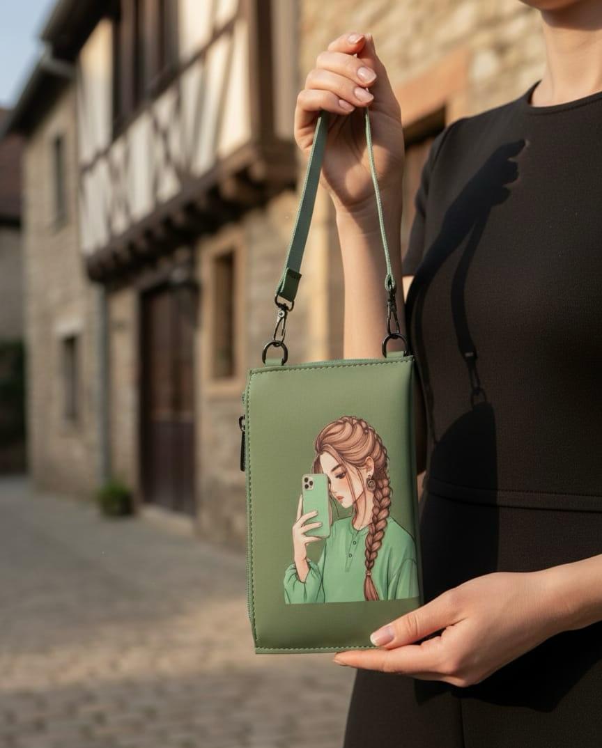 Hijabi Girl Design Mobile Pouch - Mint Green