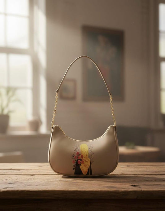 New Moon Style Printed Shoulder Bag – Beige