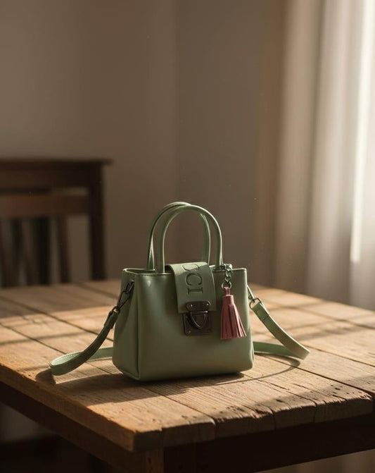 Tan Top-Handle Satchel Bag - Sage Green