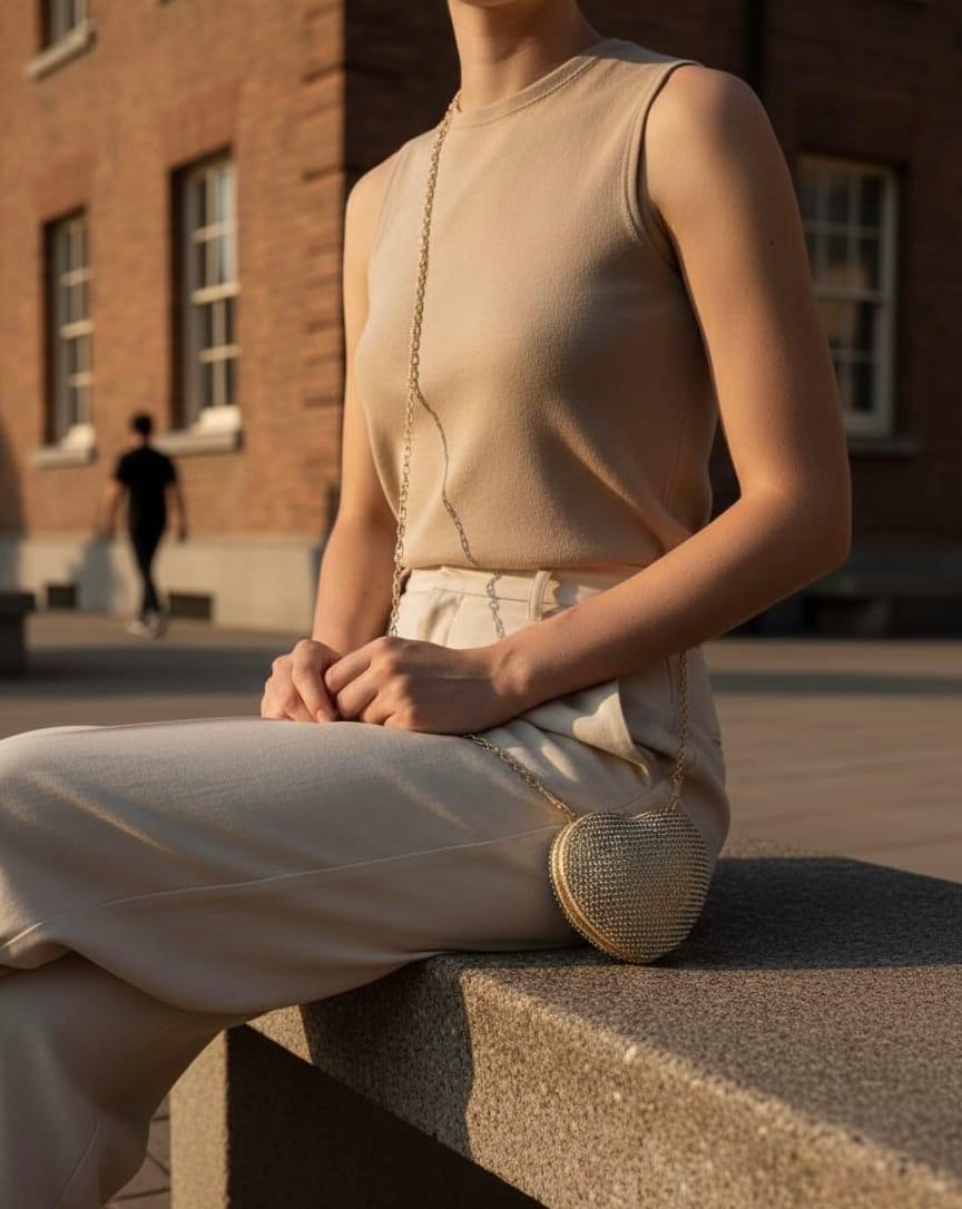 Heart-Shaped Silver Glitter Clutch Bag