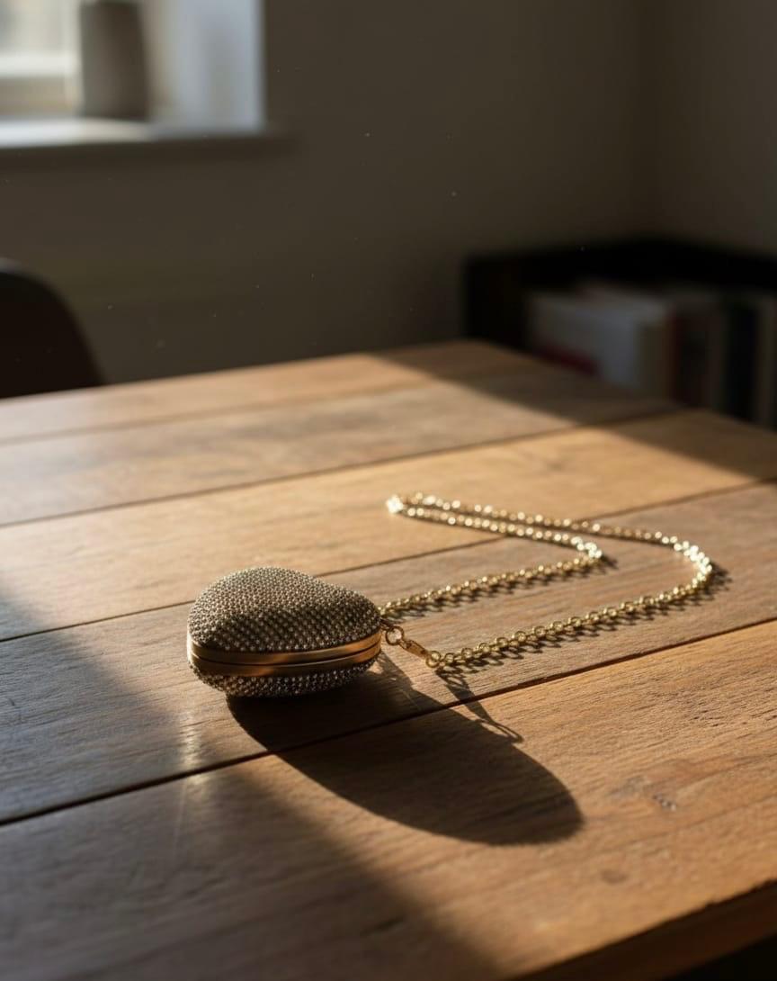 Heart-Shaped Silver Glitter Clutch Bag
